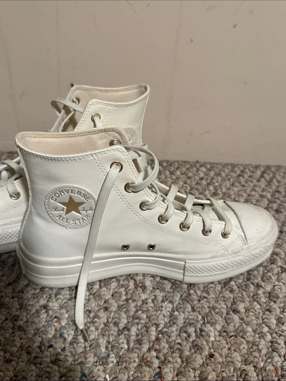 Converse All Star Platform High Platform Chuck Sneakers White Egret Gold 9.5